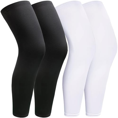 smilixin 2 Pairs Leg Sleeves,Full Leg Compression Sleeve for Men Women,Long Knee Sleeve with Anti-slip Silicone Strips, Black, White, XXL