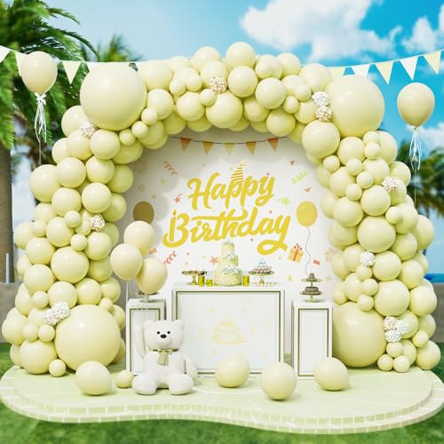 Roxistar Luftballons Gelb, 143 Stück 5 10 12 18 Zoll Gelb Pastell Macarons Helium Latex Luftballon Ballonbogen Girlande Kit für Jungen Geburtstag Babyparty Hochzeit Brautdusche Taufe Party Dekoration