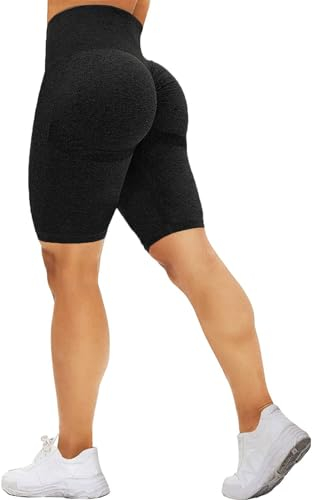 Mesing Radlerhose Sporthose Damen Kurz Scrunch Butt Shorts Hotpants Blickdichte Push Up Kurze Leggings für Gym Sport Yoga Workout DK3075W-Black1-S