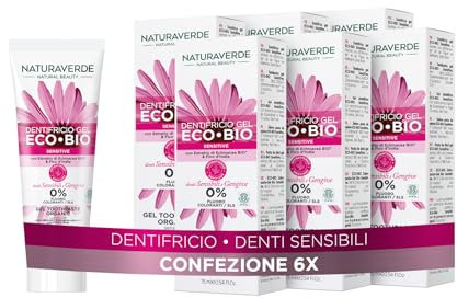 Naturaverde | BIO - Dentifricio ECO BIO Sensitive con Estratto di Echinacea e Fico d'India, per Denti e Gengive Sensibili, 0% Fluoro, 6 x 75ml