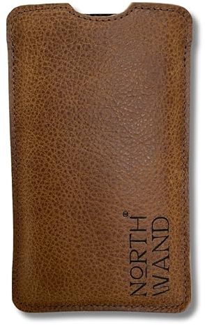 NorthWand Breite Echtleder Hülle für iPhone 15 Pro / 15, 14 Pro / 14, 13 Pro / 13, 12 Pro / 12 MIT Apple Case. Tasche, Handyhülle - Pflanzlich gegerbtes Leder, Signet-Prägung, Made in Germany, Braun