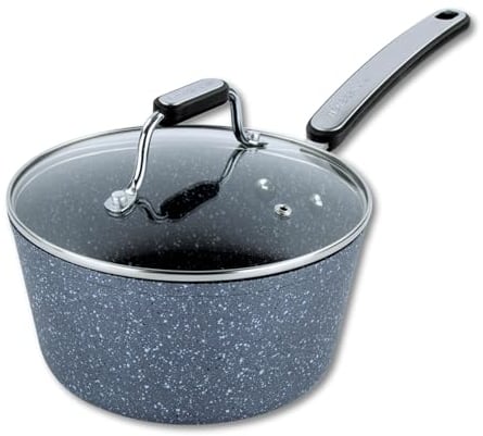 Scoville Expert Neverstick+ 20cm Saucepan, Large Non Stick Saucepan with Lid, 2L, Ergonomic Handle, Easy to Clean, Suitable for All Hobs, Aluminium Cookware, Dishwasher Safe, PFOA Free, Grey