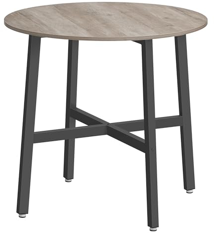 VASAGLE Esstisch klein, runder Küchentisch, für Wohnzimmer, Büro, 80 cm d, 75 cm H, Industrie-Design, Greige meliert-tintenschwarz KDT080G01