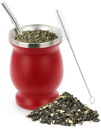 OTBEHUWJ La Tasse Tasse De Gourde en Acier en Acier Inoxydable Tasse À Double Isolation À Double Isolaté avec Une Cuillère À Paille De Filtre À Saute-230 ML-Rouge 1Pc