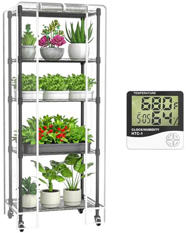 sagrynfp Mini-Gewächshaus mit 5 Etagen für drinnen und draußen, 61 cm L × 36 cm B × 167 cm H, tragbares Gewächshaus mit transparenter PVC-Abdeckung und Metallregal für den Anbau von Gemüse, Blumen und
