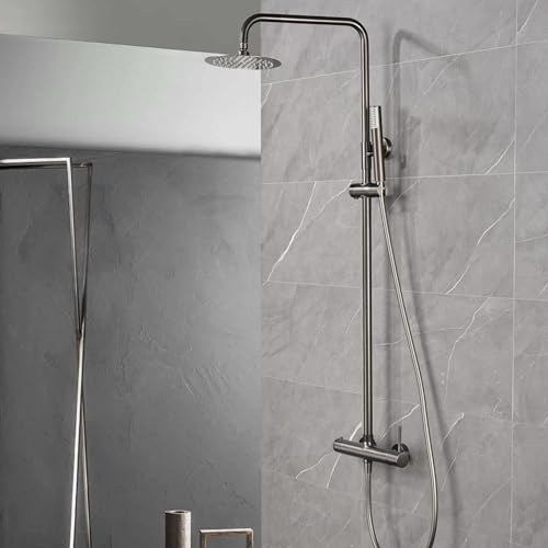 IMEX - Columna Ducha con Grifo | Conjunto de Ducha con Alcachofa y Flexo | Griferia Monomando con Rociador Efecto Lluvia | Coluna Duche en Latón y Acero Inox S.304 | Serie Monza | Color Black Gun