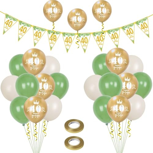 Luftballons 40. Geburtstag Mann Frauen deko,23 Pcs oliv-grün gold Latex ballons,Girlande 40 Geburtstag Party Dekorationen Luftballons für Frauen Männer Geburtstagsdeko 40 Jahre Wimpelkette