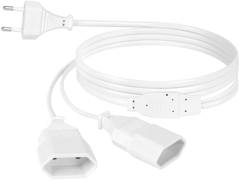 AXFEE 2M Cavo di Prolunga, 250V Maschio a Femmina 1 a 2, Cavo di Alimentazione di Prolunga, Spina Europea per TV PC Computer Monitor Beamer Elettrodomestici Lampa - Nero