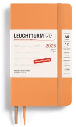 LEUCHTTURM1917 370574 Wochenkalender Pocket (A6) 2025, Softcover, Apricot, Deutsch