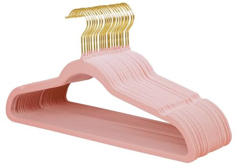 ManGotree 22 Packs de cintres en Velours avec Crochets dorés pivotant à 360°, Feutre antidérapant, cintres Ultra-Minces pour Manteaux, Costumes, Chemises, Robes, Pantalons (Rose)