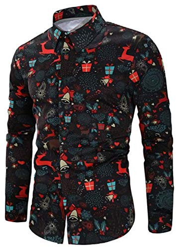 RAISEVERN Weihnachten Rentiere Glocken Hemden Männer Herren 3D Druck Schneeflocken Weihnachtsfest Freizeithemden Lustige Coole Jungen Jugendliche Party, Schwarz, M