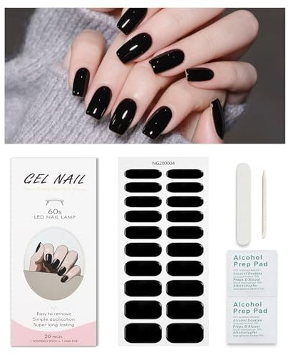 KALEFUL Unghie Gel Adesive Nero, Smalto Adesivo Nail Stickers, Decorazioni Unghie UV Nail Art