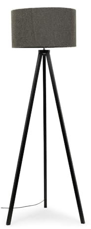 ValueLights | Large Black Wood Tripod Design Floor Lamp with a Charcoal Grey Boucle Shade | Floor Lamps, Home Décor & Improvement Essential