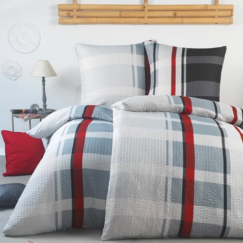 BaSaTex Seersucker Bettwäsche Set Mikrofaser Polyester 135x200 cm | Reißverschluss| 100% Microfaser | 2 teiliges Set | Design: Georg