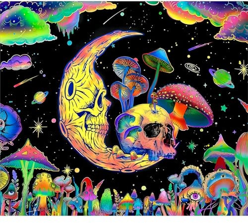 Roninkier Pilze UV-Wandteppich Schwarzlicht Wandtuch, Aesthetic Skelett Natur Wald Wandbehang für Schlafzimmer Wohnzimmer (Pilz 4, 200 x 150cm)