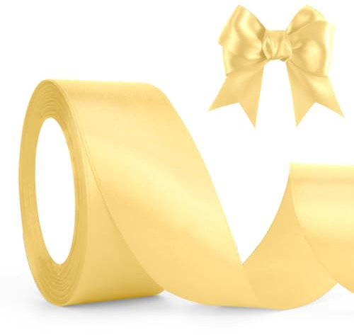 Gold Satinband Geschenkband Gold Gelb 23m, 4cm Breite, Schleifenband Gold Gelb, Dekoband Dick Stoffband für Hochzeit Halloween Weihnachten Taufe Geburtstag Bastelarbeit Geschenkverpackung Seidenband