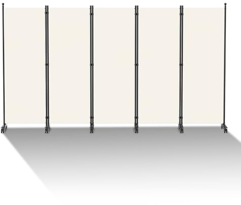 Hebitod Paravent Raumteiler auf Rollen, 5 Teilig 284x181cm Raumteiler Freistehend Trennwand Paravent,blickdichter, Sichtschutz Room Divider Innen für Zuhause Büro Terrasse|Beige