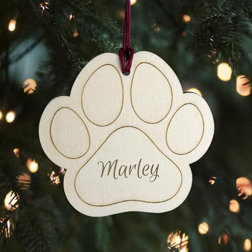 Red Ocean Personalised Dog Christmas Tree Decorations, Wooden Engraved Pet Paw Print Bauble | Present For Dog Keepsake Ornament | Personalised Pet Gifts For Pet Owners