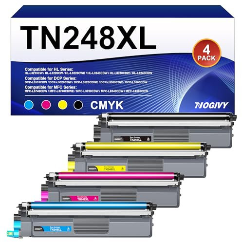 NOGIVY TN248XL TN248 XL Toner Kompatibel für Brother TN-248XL TN-248CMYK für Brother MFC-L3760CDW MFC-L3740CDW DCP-L3560CDW MFC-L8390CDW HL-L3240CDW (Schwarz Magenta Gelb Cyan, 4er-Pack)