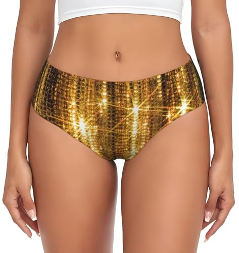 Damen-Unterhose mit goldfarbenen Pailletten, glitzernder Druck, feuchtigkeitsableitend, bequeme Baumwoll-Unterwäsche für Damen, Schwarz , M