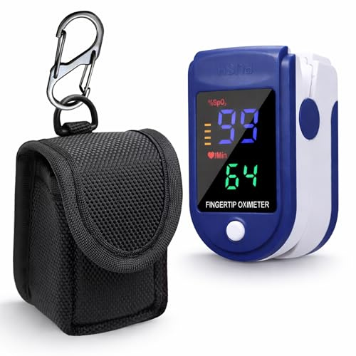 Fingertip Pulse Oximeter, x2 AAA Battery(included), Hook Carabiner, Carrier Bag & Lanyard, Finger Blood Oxygen Saturation Checker Heart Rate Stats Monitor Accessories for SpO2 Levels Detector
