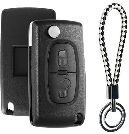 YOURKAY Coque clé, 2 Touches Pliable, télécommande, étui de clé, Compatible avec Citroen C2 C3 C4 C5 Peugeot 307 308 5008 3008, Accessoires pour clés Inclus étui et Porte-clés