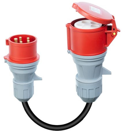 Adattatore CEE 16 A maschio a 32 A, 3 fasi, 380-400 V, 5 poli, H07RN-F 5G 2,5 mm², IP44 impermeabile (16-32)