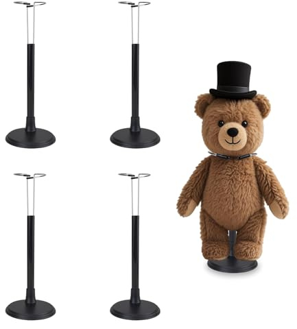 SHILIPAIJC 4 Pièces Support de Poupée, Réglable Présentoirs pour Poupées Supports pour Figurines Étagère de Poupée Vêtements Accessoires pour Poupée Pourours en Peluche (20-28cm, Noir)