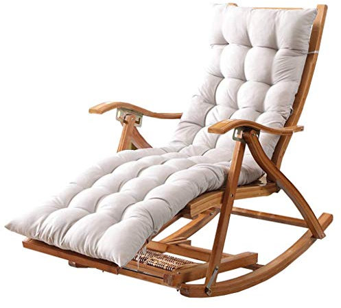 Bambus-Schaukelstuhl mit grauem, gepolstertem Sitz, zusammenklappbar, für Garten, Terrasse, Pool, max. 250 kg