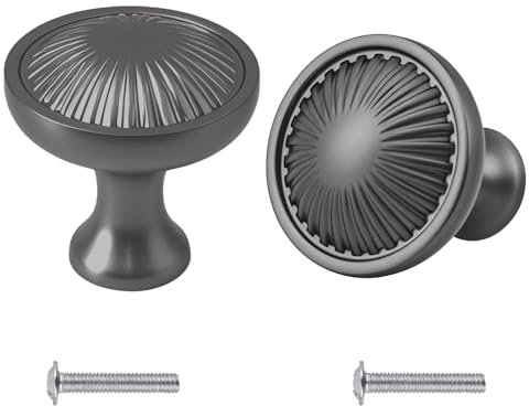 NAHUAA 2Pcs Drawer Knobs Round Cabinet Doors Knobs 30mm Grey Kitchen Cupboard Knob Vintage Single Hole Dresser Wardrobe Pull Handles with Screws for Bedroom Bathroom Closet