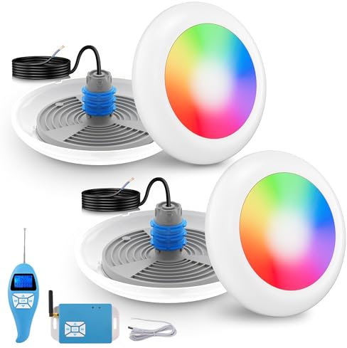 LyLmLe Proiettore Piscina LED con Filettatura 1 1/2, 25W Lampade Piscina RGB Multicolore con Telecomando Controllore, Ø242mm, 12V AC IP68 Impermeabile Subacquee Luci per Piscine Cemento, Set 2
