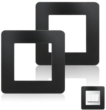 Light Switch Surround - 2PCS Single Light Switch Cover Plates - 3.38 Inch Square Shape Acrylic Socket Surround Plate - Decorating and Protecting Socket Switches Surrounds Finger Plate (Black)
