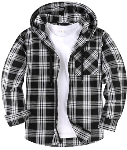 SwissWell Camicie Flanella da Uomo Camicie Quadri con Cappuccio Cerniera Camicia a Maniche Lunghe Felpa con Cappuccio Giacca Camicia da Boscaiolo Lavoro Escursionismo Campeggio