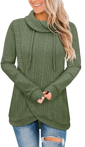 Siddhe Damen Pullover Casual Rollkragen Langarm Strickpullover Lange Pulli Lose Oversize Warme Einfarbig Winter Sweater Gestrickt Oberteil