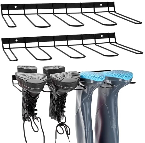 QWORK® 3 Packs Wall-Mounted Boot Rack - Metal Storage Stand for 6 Pairs - Space-Saving Shoe Organizer for Garage, Entryway