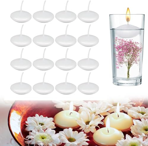 Candele Galleggianti Bianche,16 Pezzi Candele Piccole Rotonde Decorative Non Profumate per Cena,Piscina,Spa,Matrimonio,San Valentino,Natale,Ceri Votivi e Decorazioni