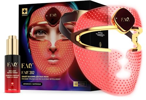 FAQ 202 Gesichtsmaske + FAQ Rotlicht-Peptidserum 30 ml Set | LED-Gesichtsmaske, Rotlichtmaske, Feuchtigkeitsserum, Hyaluronsäure, Silikonmaske, App-Steuerung, Alle Hauttypen