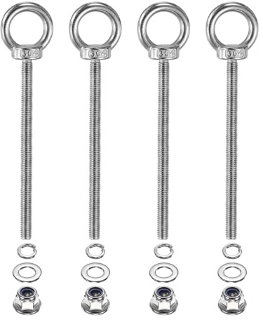 PATIKIL 4 Piezas Perno De Ojo Con Hombro M6 X 90 Mm Anillo De Elevación | En Acero Inoxidable 304, Con Tuercas De Bloqueo De Brida Arandelas Planas Y De Resorte, Para Correas