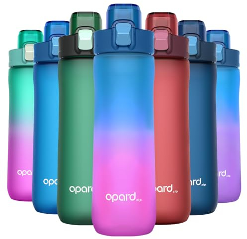 Opard Zip 600ml Plastic Water Bottle Dishwasher Safe, Leakproof Flip-Top Lid, BPA Free Tritan, Wide Mouth Reusable Kids Water Bottle for School Hiking Commuting Outdoor Travel and Gym