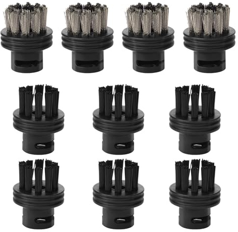 10 Sätze Dampfreiniger Bürstenköpfe, kompatible Dampfreiniger, Ersatzteile, Zubehör, harte Oberflächenreinigungsbürstenköpfe (6 Nylon + 4 Stahl)