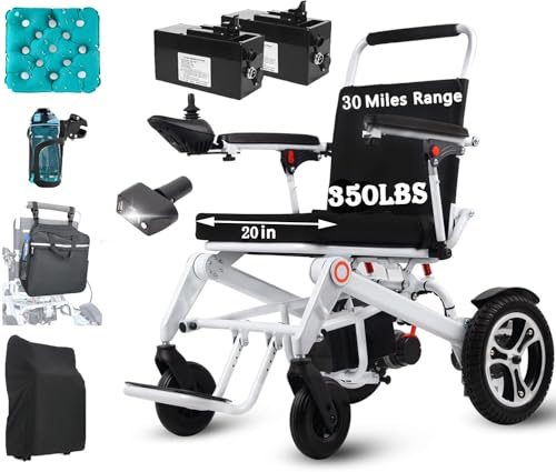 30+Miles Electric Wheelchair for Adults with 2 * 12AH Li-ion Battery, All Terrain Power Wheelchairs, Lightweight Portable Motorized Wheelchairs for Adults & Seniors, Support 350lbs, Airline Approved