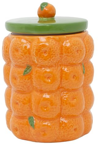 Carousel Home Orange Citrus Kitchen Storage Jar | Ceramic Fruit Design Cookie Jar Biscuit Barrel | Food Storage Pot Kitchen Container with Lid - 15cm