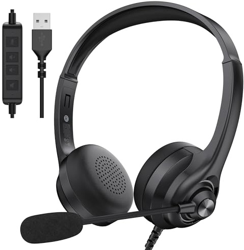 Monster Voicelink 100 - Auriculares con cable para PC/portátil, auriculares con cable con micrófono con cancelación de ruido, conexión USB Plug and Play, control de llamadas, uso de auriculares de