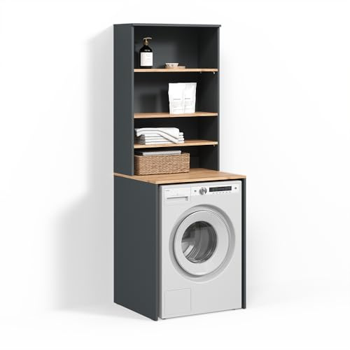 Livinity Waschmaschinenschrank Paolina, Anthrazit/Goldkraft Eiche, 66 x 88.2 cm 2 Teile mit Regal