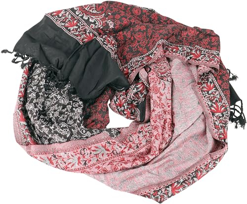 GURU SHOP Indischer Schal, Weiche Boho Stola mit Paisley Muste - Schwarz/rot, Herren/Damen, Synthetisch, 180x70 cm
