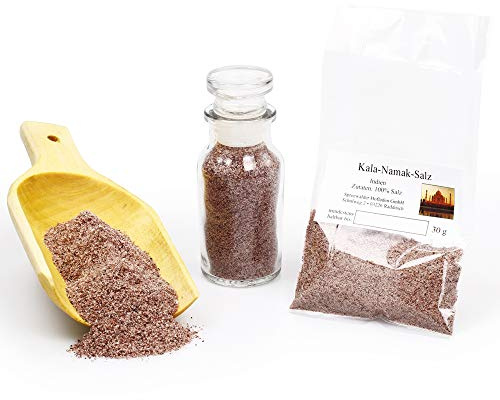Kala Namak Salz, Veganes Salz Indien, Schwarzsalz, Natursalz, indisches Salz, Salzsspezialität Steinsalzmineral, 30g