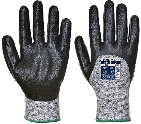 Portwest A621 Cut Resistant Grip 3/4 Nitrile Foam Glove Black, 3X-Large
