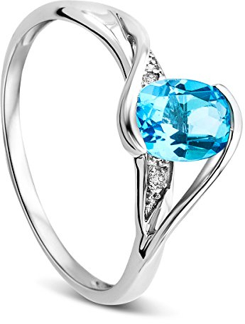 Orovi Schmuck Damen 0.01 Ct Diamant Ring mit blauem Topas und Diamanten Brillanten Verlobungsring aus Weißgold 9 Karat (375) Gold