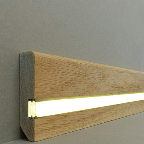 LED | Licht Fuß- u. SockelleistenKöln 60.20.80.1L | LED Sockelleiste | Lichtleiste | Inklusive weißer Abdeckung| Profisockelleisten- Eiche