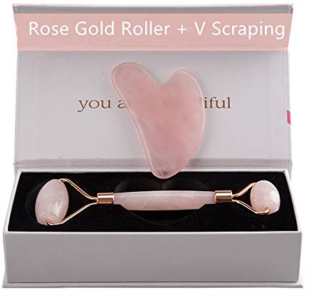 Rouleau de jade à quartz rose pour le visage, 100% réel Masseur Jade Rouleau Rouleau Masseur Jade Avec Double Extrémités Et Ensemble Gua Sha Masseur Anti-Âge Thérapie Et Outil De Soins De La Peau